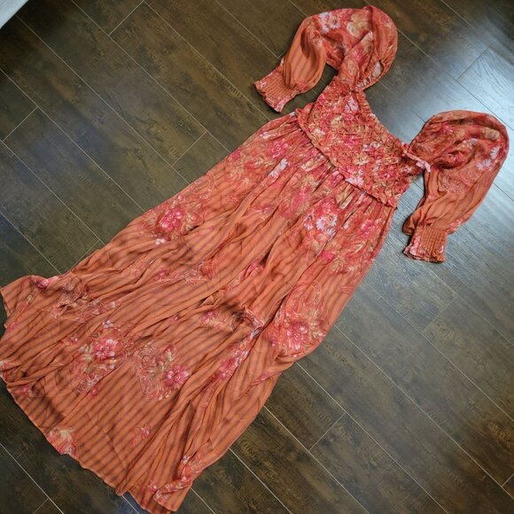 Free People Angel Eyes Maxi Dress Womens M Whimsy Fairy Floral Boho Chic Prairie - Picture 3 of 9